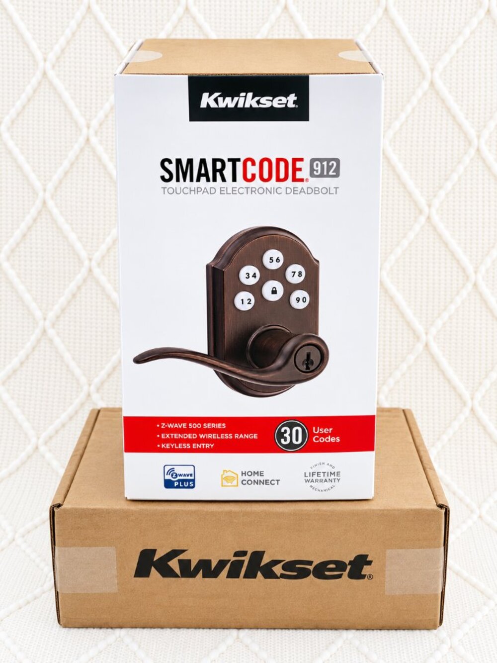 Kwikset Smartcode 912 Z-Wave Plus Keypad Tustin Lever Deadbolt Door Lock Bronze